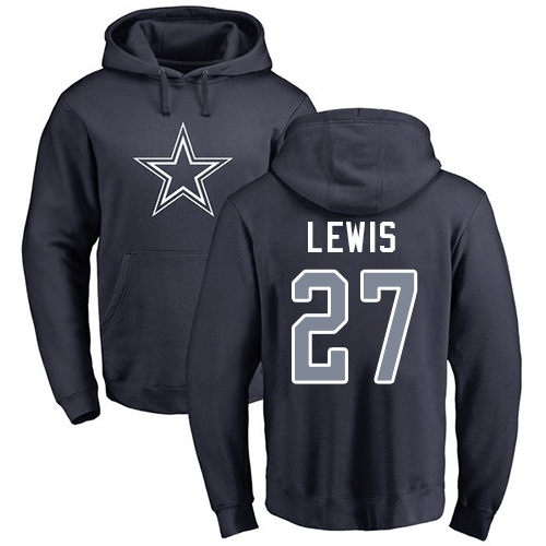 Men Dallas Cowboys Navy Blue Jourdan Lewis Name and Number Logo 27 Pullover NFL Hoodie Sweatshirts